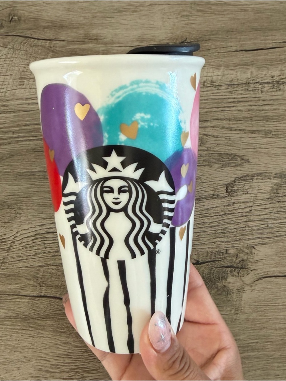 Starbucks 2016 Valentine Day Balloons Hearts Double Wall Ceramic Tumbler 12oz